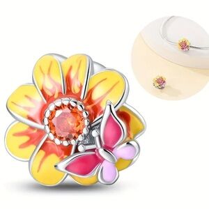 silver Colorful Flower and Butterfly Charm NWT